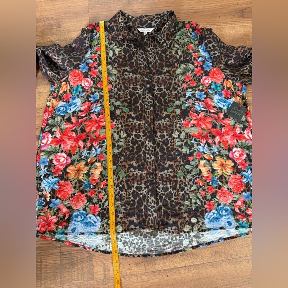 JOHN MARK Multicolor Animal Floral Button Tunic Blouse Rayón Nylon Long Sleeve - Picture 6 of 9